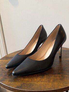 ALDO Black Leather Pointed-Toe Mid-Height Heel Pumps